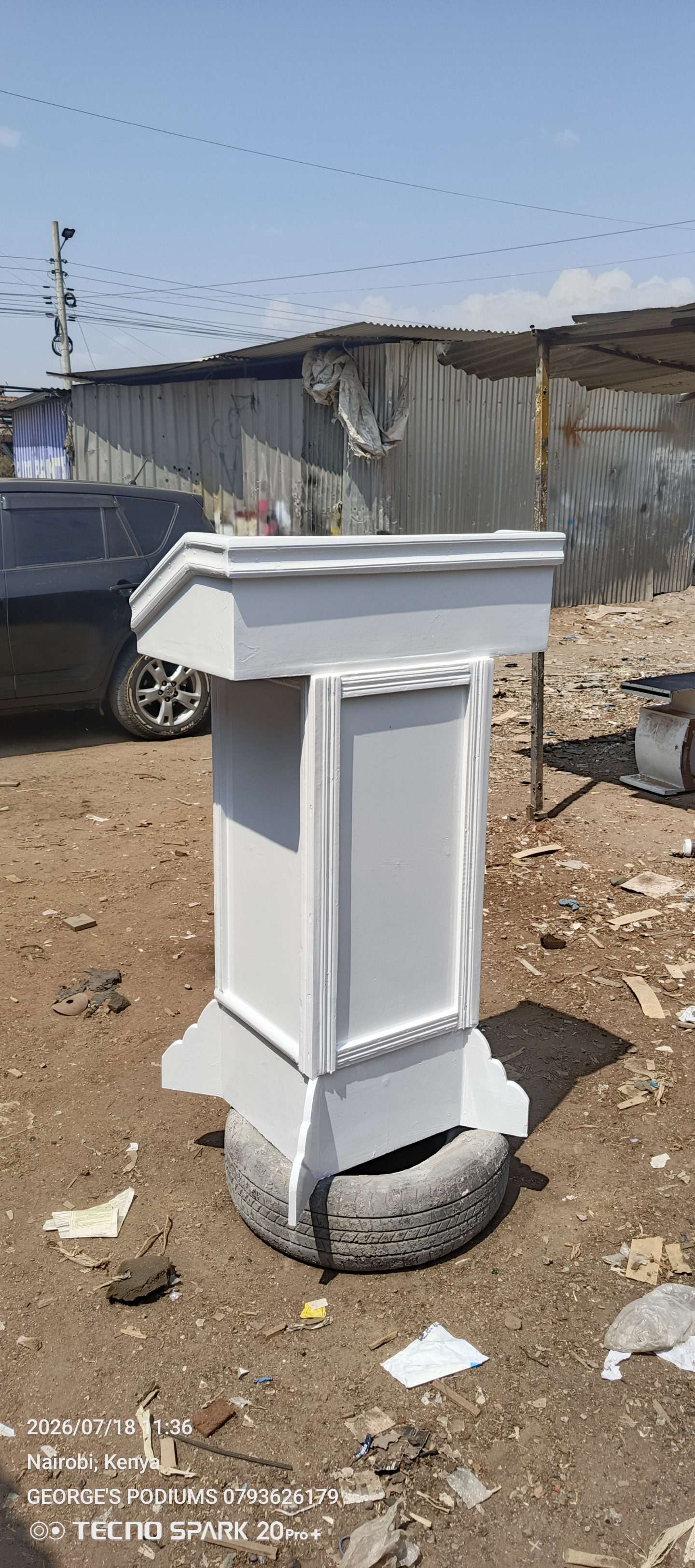 Classic White Wooden Church Pulpit with Storage Shelves — Image 2