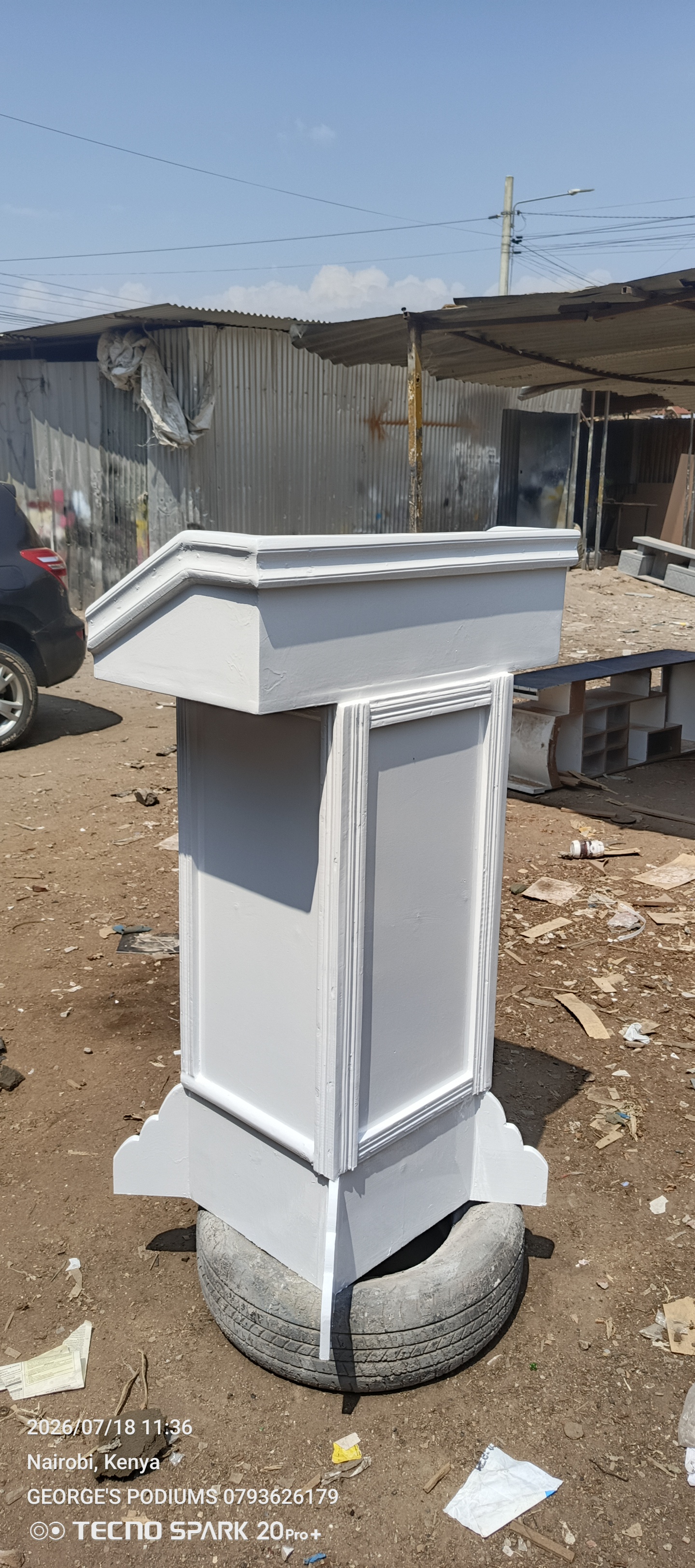 Classic White Wooden Church Pulpit with Storage Shelves — Image 3
