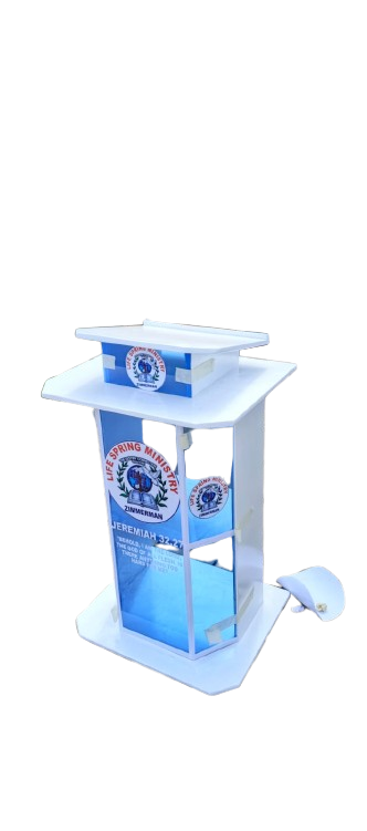 Clear Acrylic Church Pulpit with Blue Accents