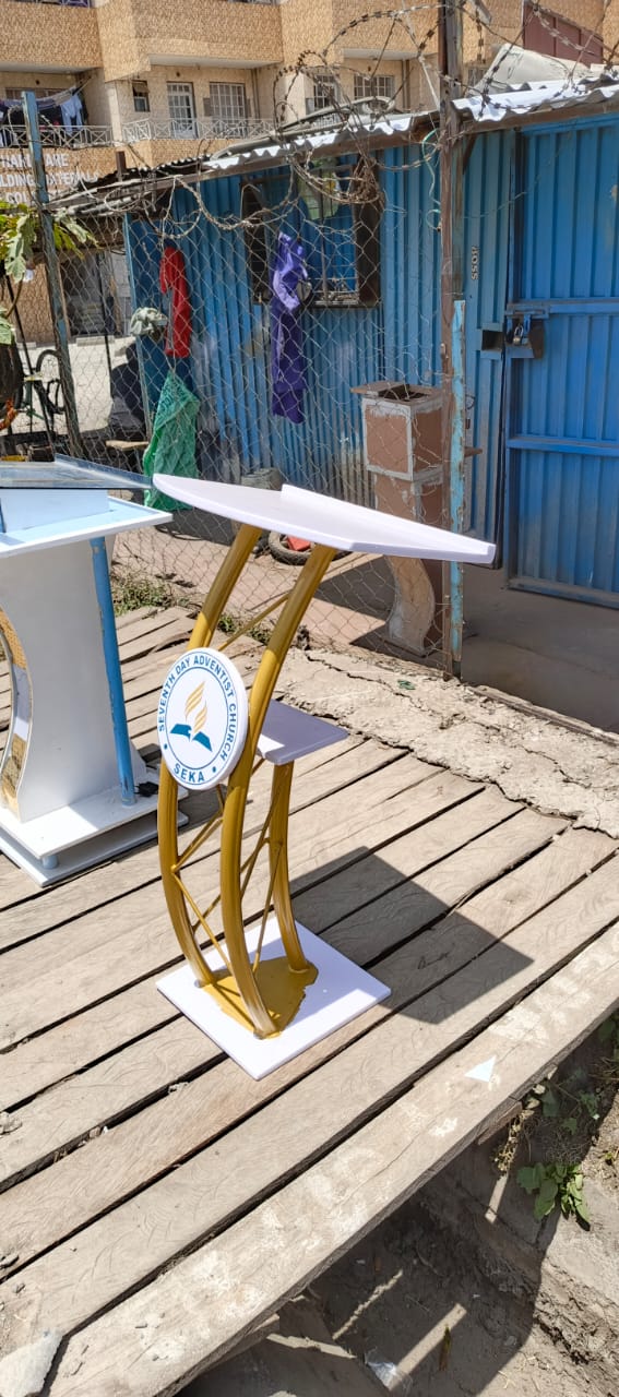 Modern Gold and White Metal Church Pulpit