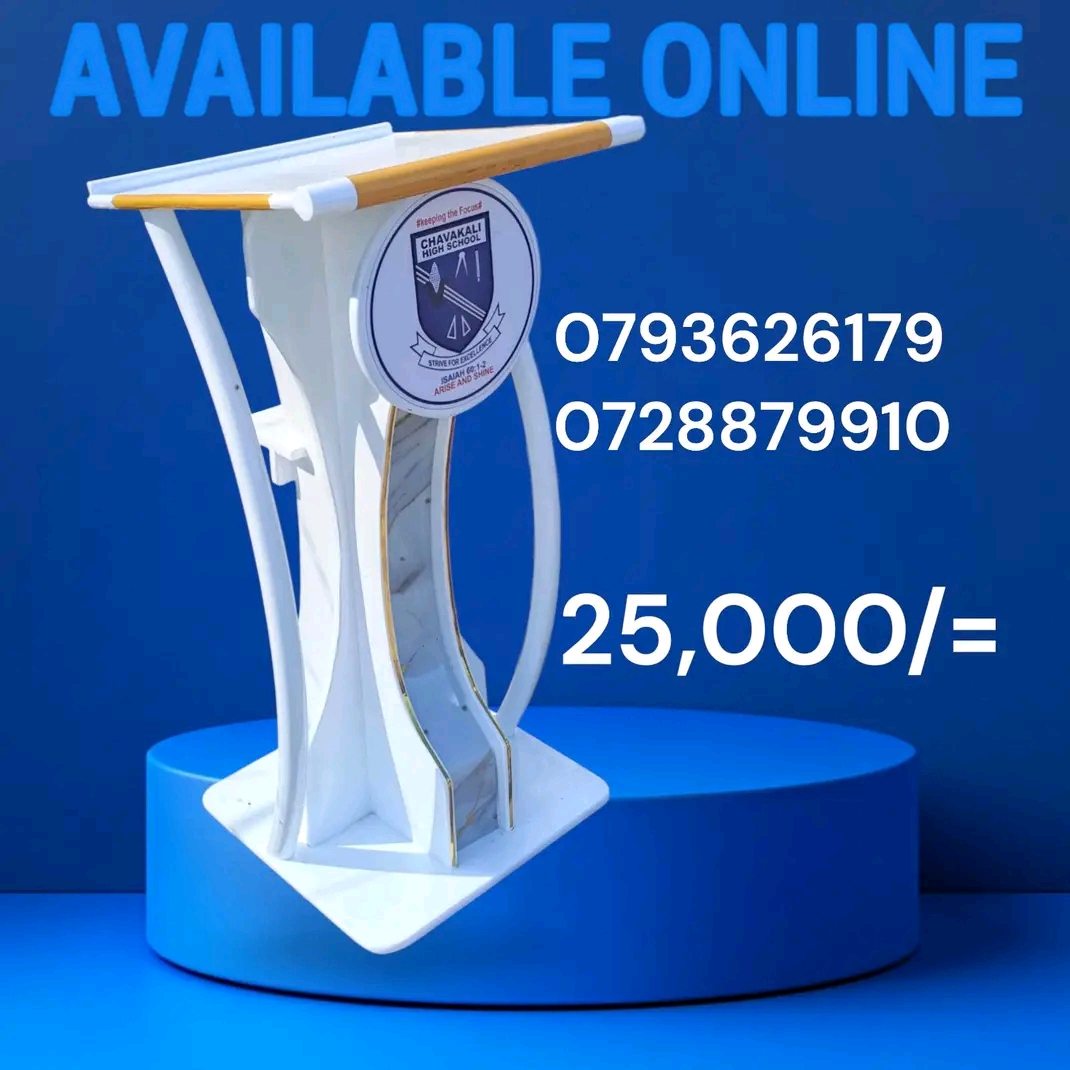 Modern White and Gold Church Pulpit with School Emblem